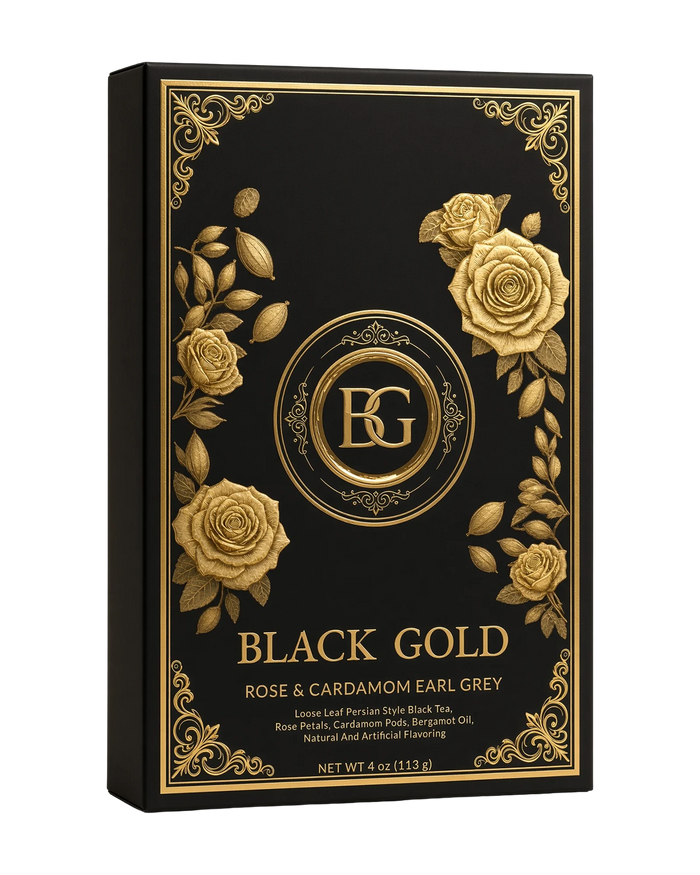 Black Gold Rose & Cardamom Earl Grey, 4 oz box of loose leaf Persian tea