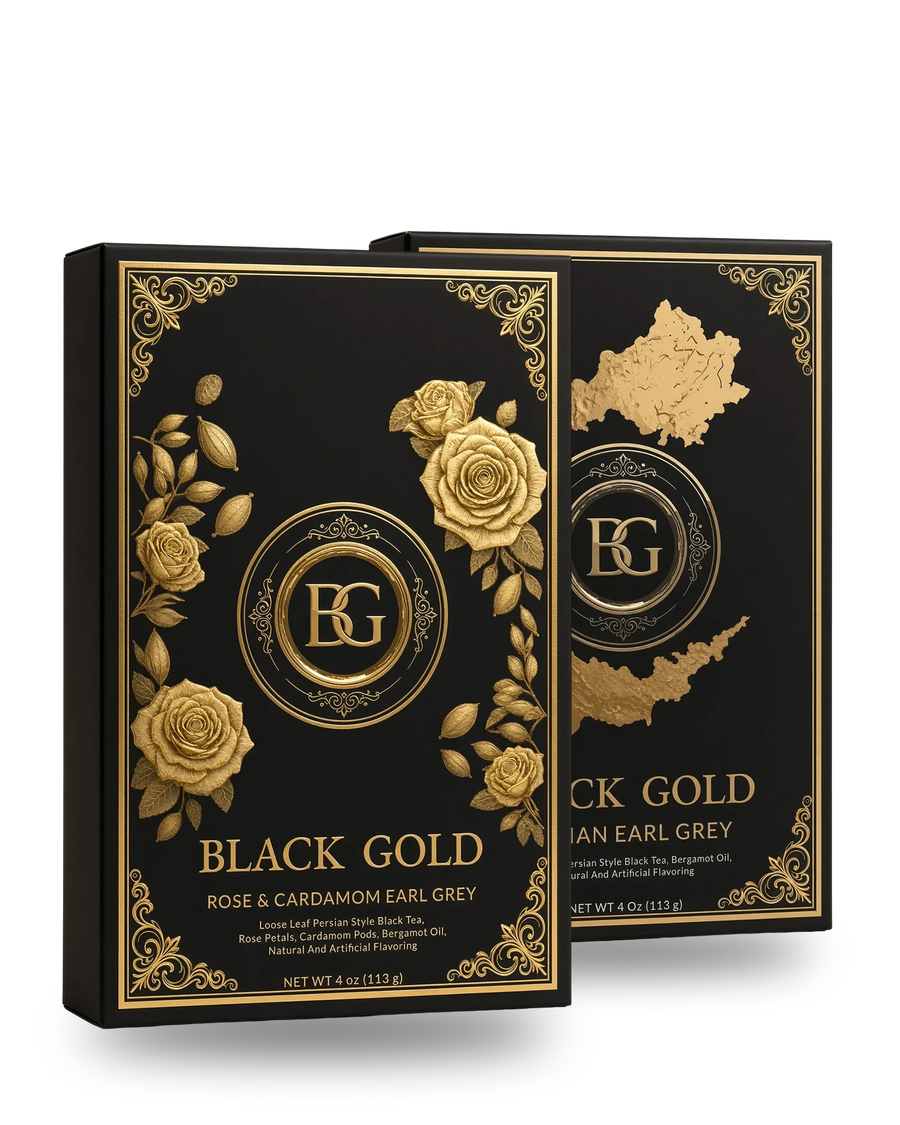 The Black Gold Set: Rose & Cardamom Earl Grey and Persian Earl Grey 4 oz boxes