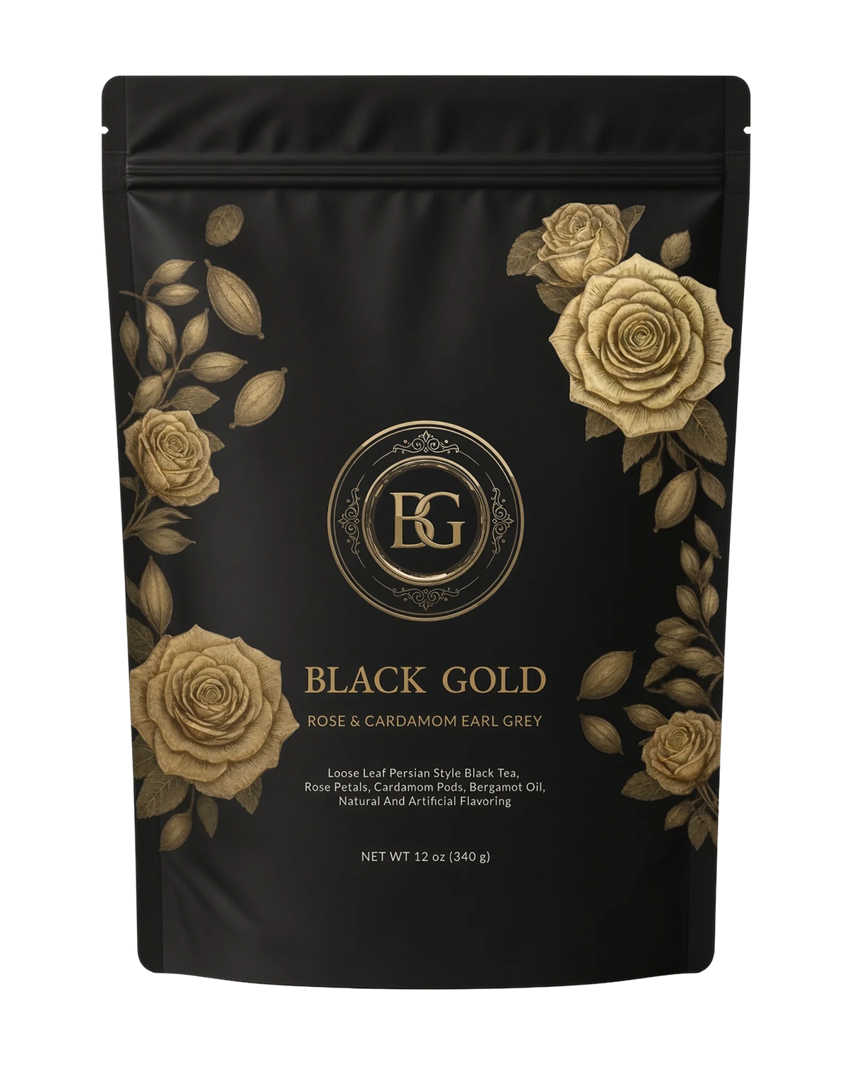 Black Gold Rose & Cardamom Earl Grey, 12 oz bag of loose leaf Persian tea