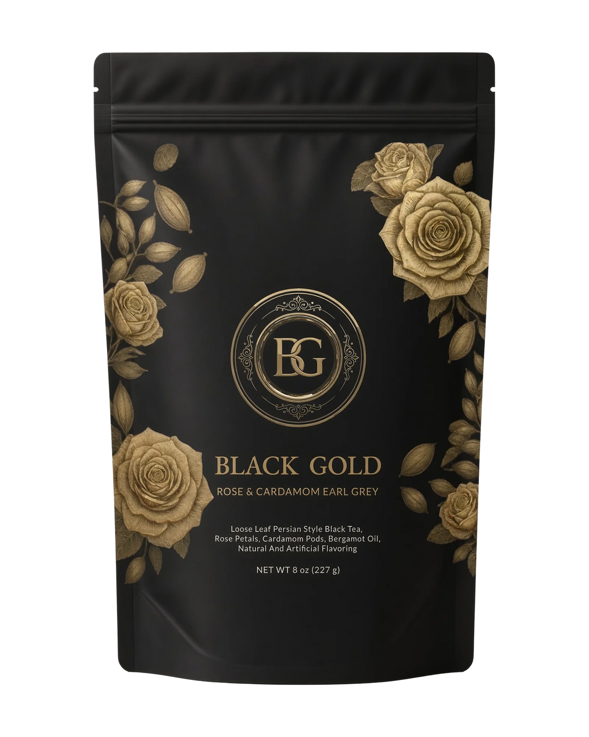Black Gold Rose & Cardamom Earl Grey, 8 oz bag of loose leaf Persian tea